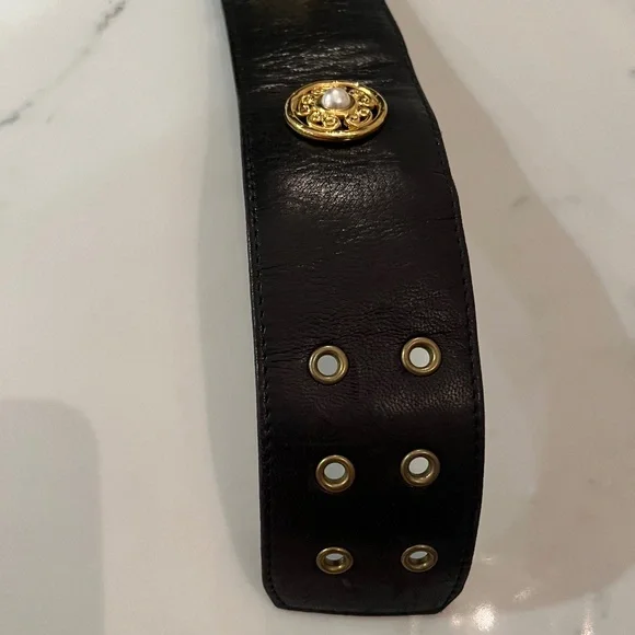 Edouard Rambaud Paris Vintage Black leather belt w/ Gold 